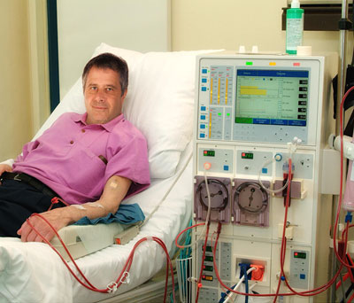 A person on hemodialysis in center